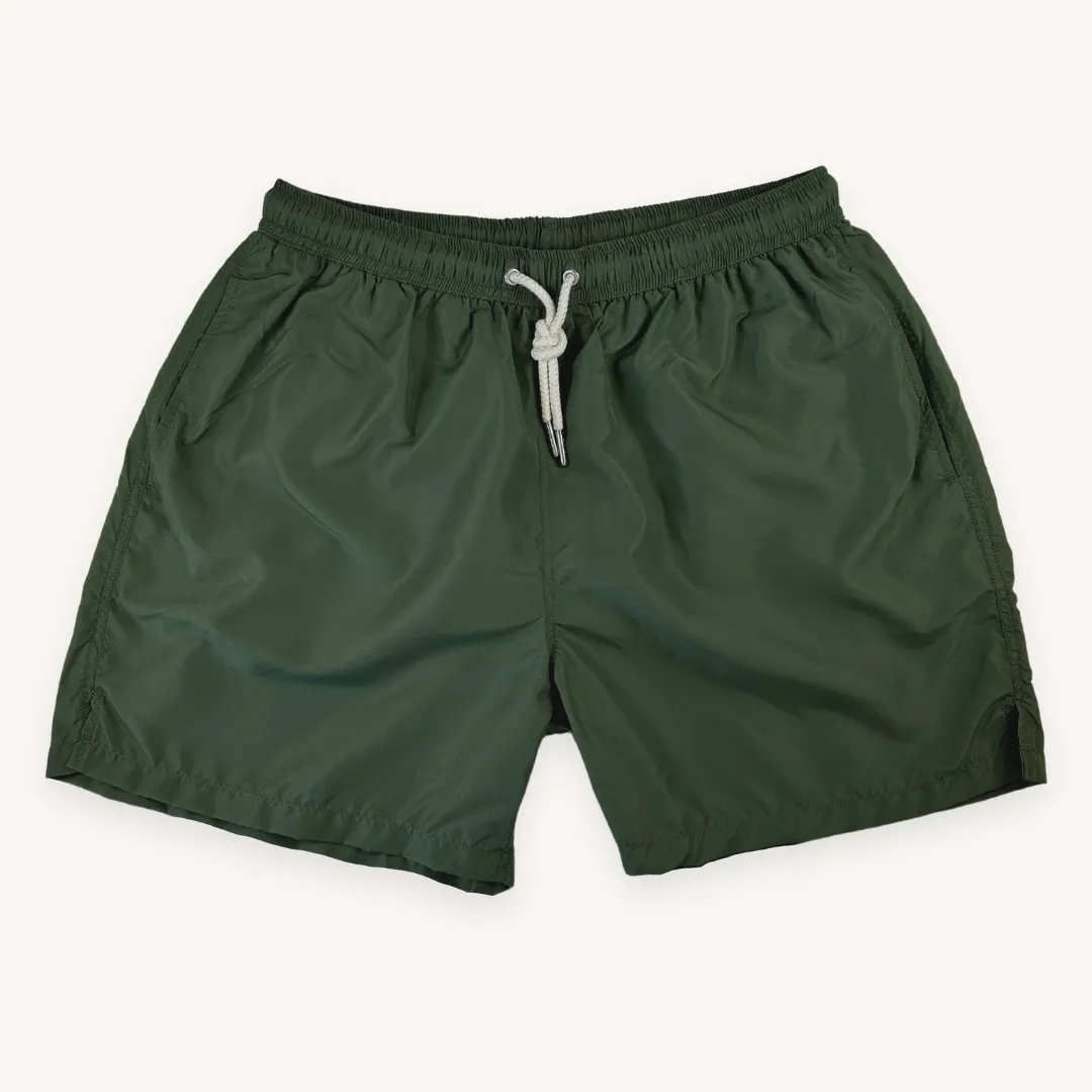 Dark Green Solid Swim Shorts