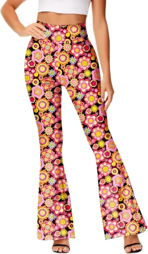 Deerose Women's High Waist Stretch Bell Bottom Slim-Fit Flare Leg Hippie Pants