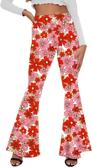Deerose Women's High Waist Stretch Bell Bottom Slim-Fit Flare Leg Hippie Pants