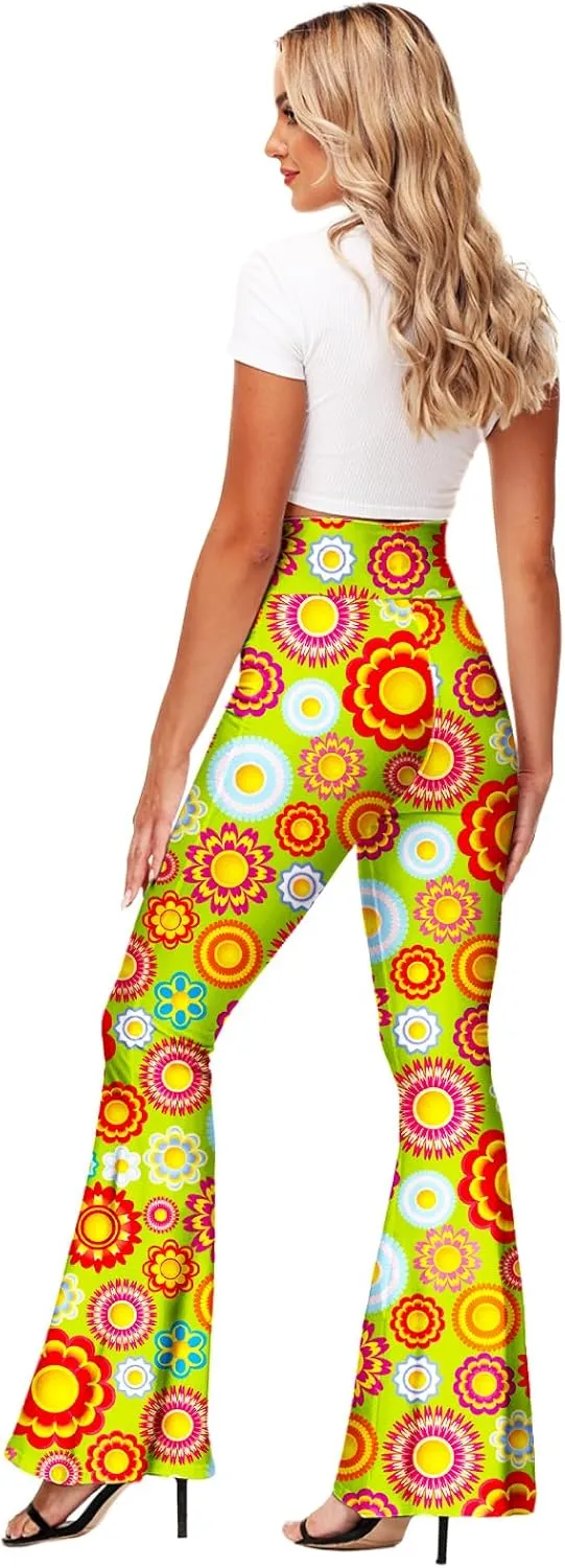 Deerose Women's High Waist Stretch Bell Bottom Slim-Fit Flare Leg Hippie Pants