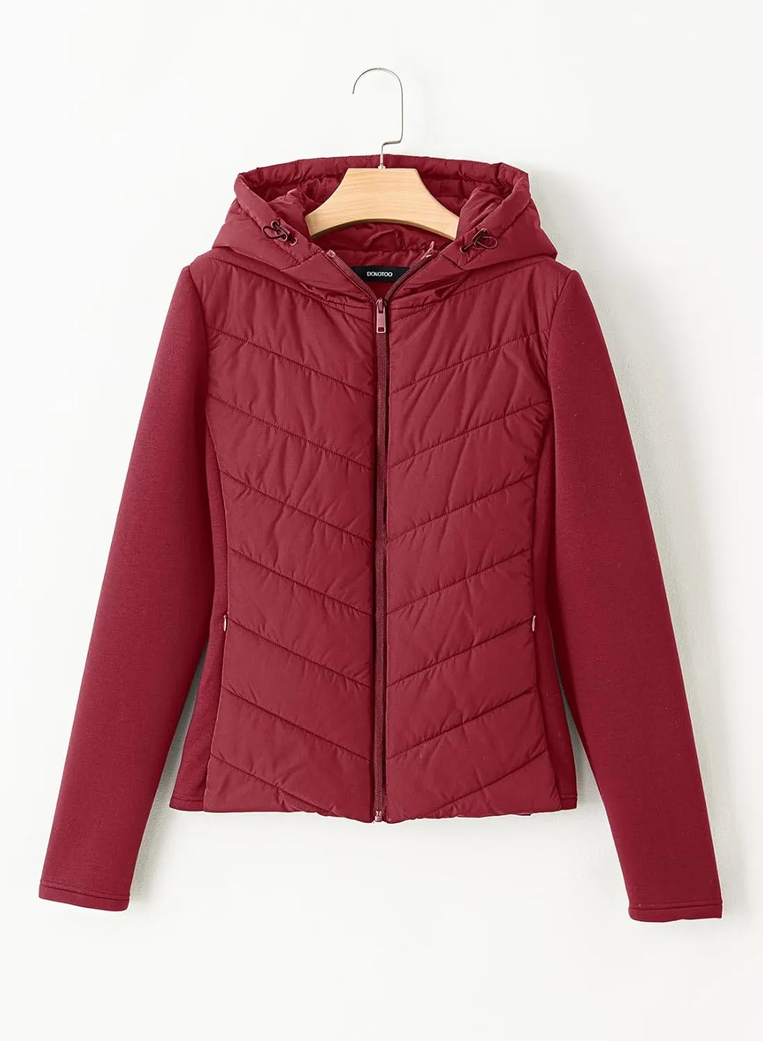Dokotoo Women's Warm Quilted Lightweight Puffer Jacket Slim Fit Elasticity Patchwork Casual Hooded Puffer Coat