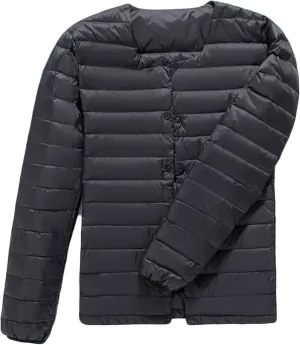 Down jacket men's collarless down round neck V-neck thin section