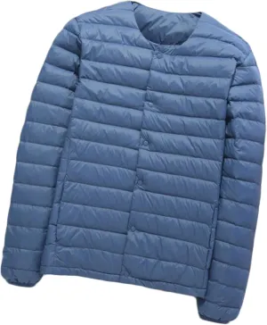 Down jacket men's collarless down round neck V-neck thin section