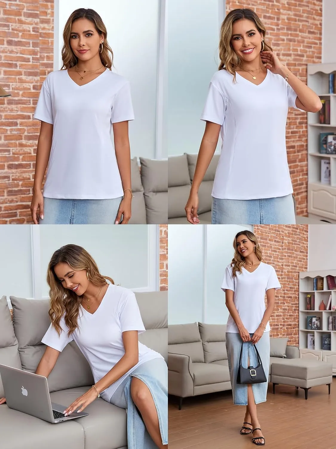 Ecavus Women's Nursing Shirts 3-Pack V Neck Breastfeeding Shirts with Hidden Zipper Short Sleeve Loose Fit Nursing Tops
