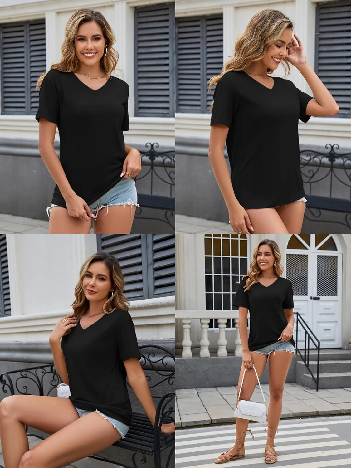 Ecavus Women's Nursing Shirts 3-Pack V Neck Breastfeeding Shirts with Hidden Zipper Short Sleeve Loose Fit Nursing Tops