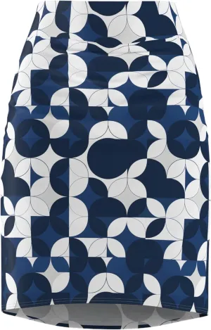 Elegant Womens Pencil Skirt  Abstract Geometric Design in Navy Blue & White  Comfortable Mid-Waist Fit