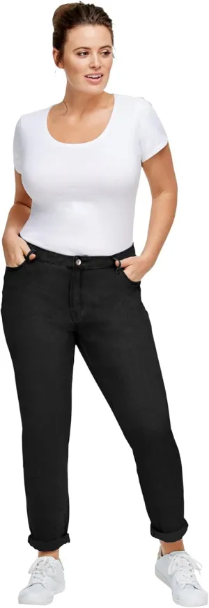 ellos Comfortable Women's Plus Size Boyfriend Jeans Stretch Denim Mid-Rise