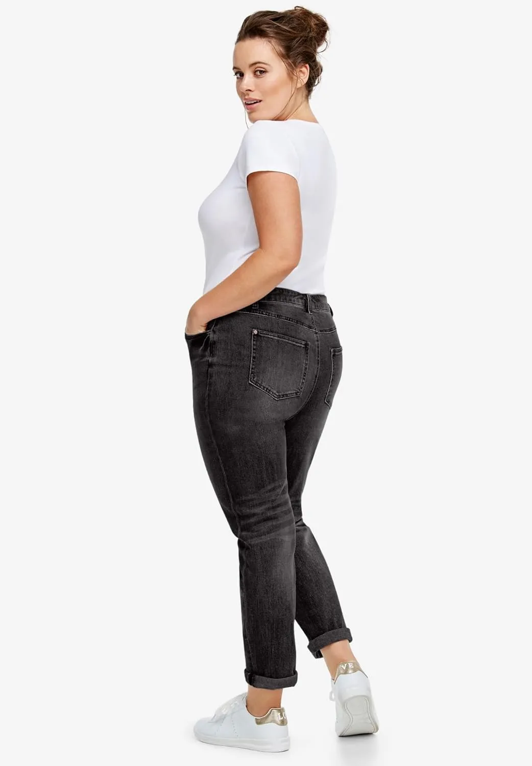 ellos Comfortable Women's Plus Size Boyfriend Jeans Stretch Denim Mid-Rise