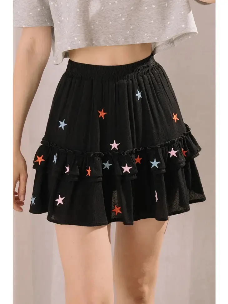 Embroidered Star Ruffle Skirt