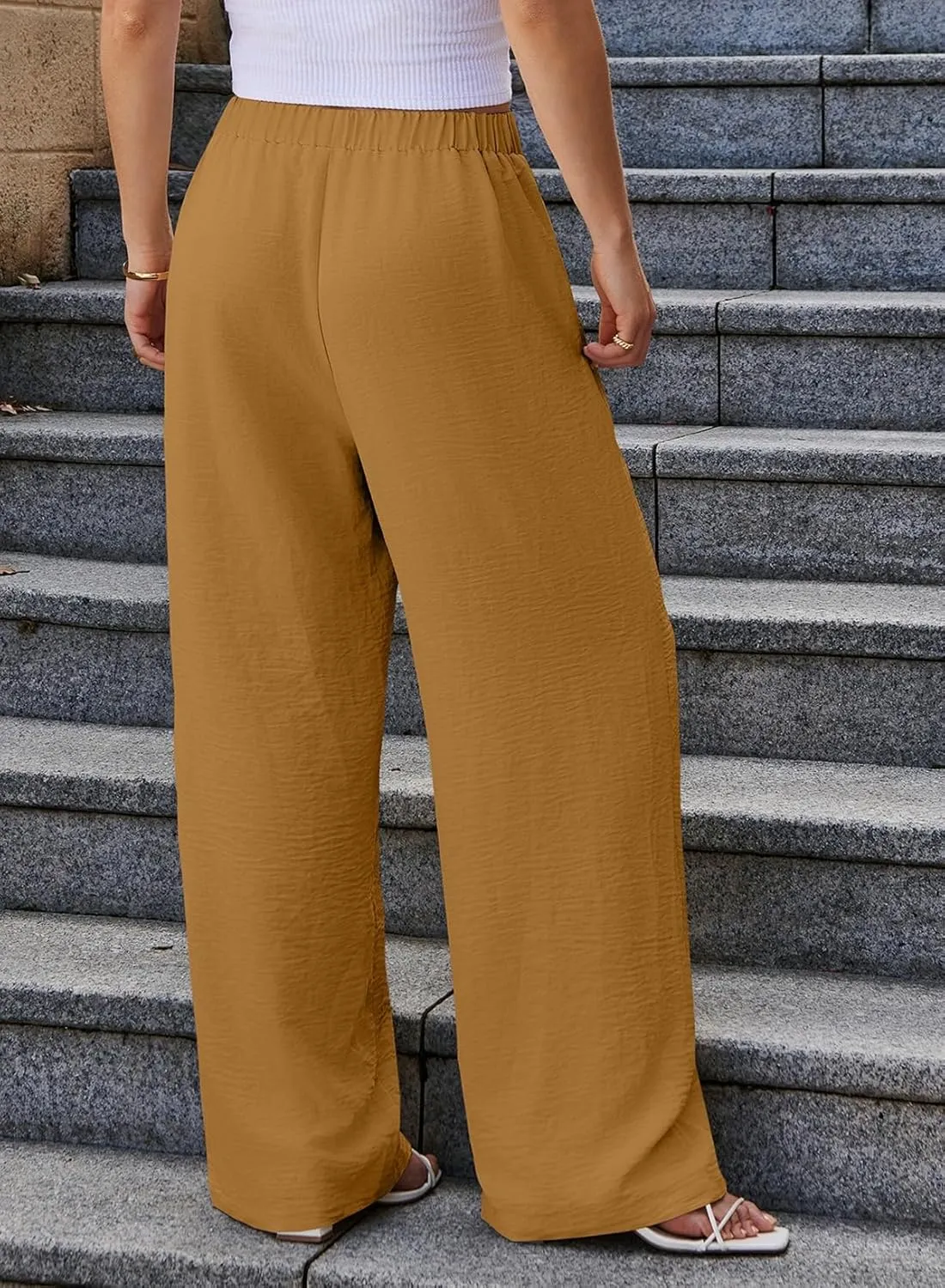 EVALESS Womens Palazzo Pants Summer Casual Flowy Wide Leg 2025 Lounge Trousers Beach Travel Vacation Outfits