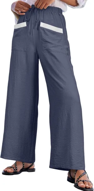 EVALESS Womens Palazzo Pants Summer Casual Flowy Wide Leg 2025 Lounge Trousers Beach Travel Vacation Outfits