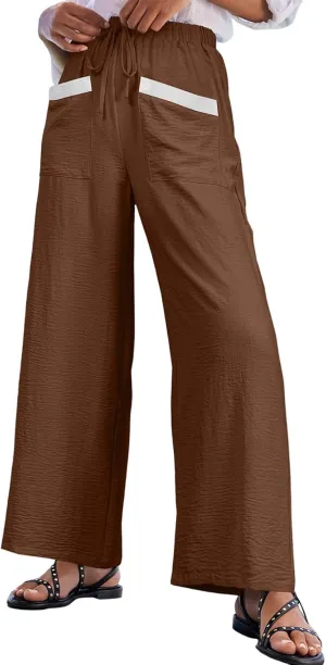 EVALESS Womens Palazzo Pants Summer Casual Flowy Wide Leg 2025 Lounge Trousers Beach Travel Vacation Outfits
