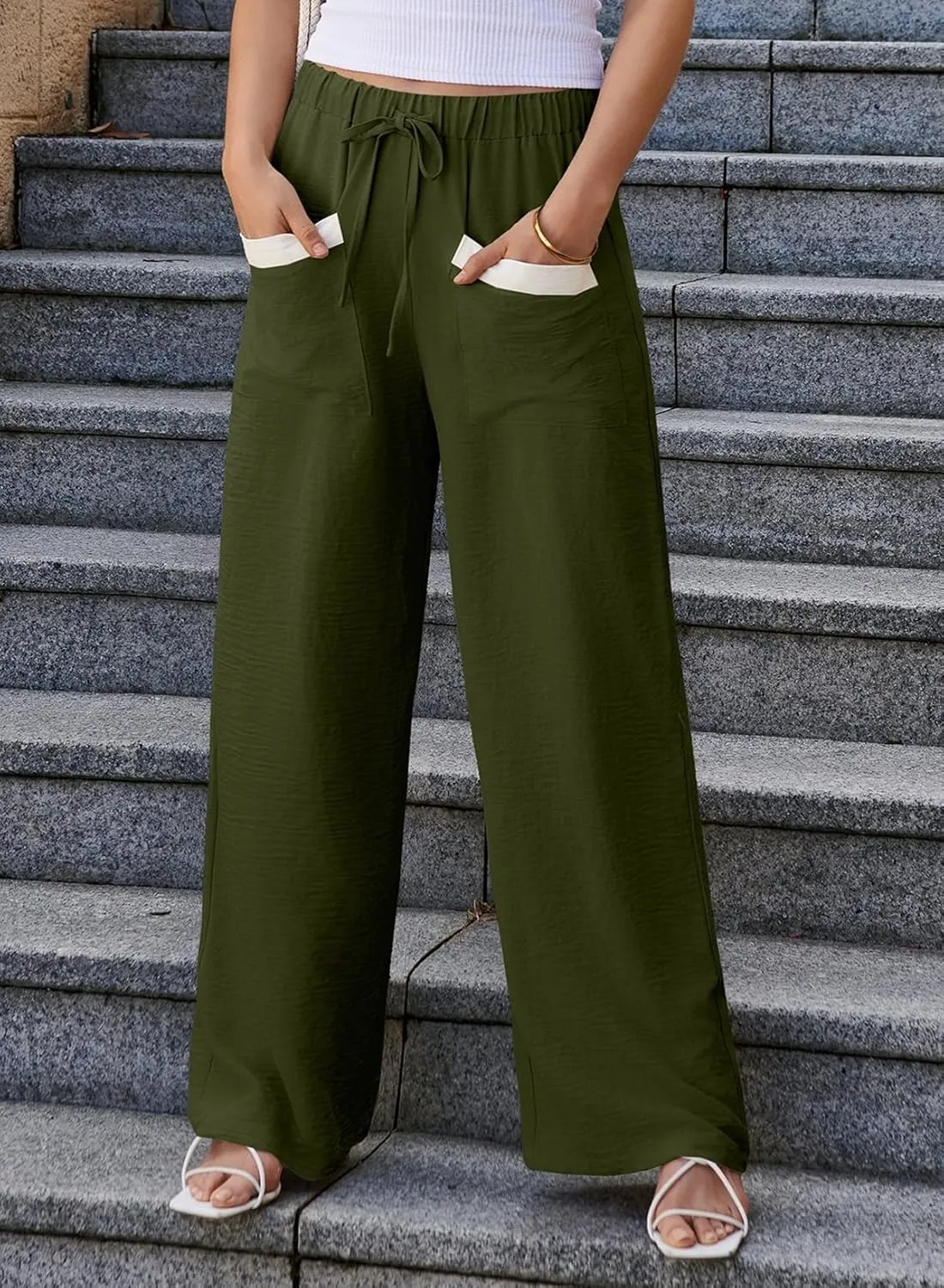 EVALESS Womens Palazzo Pants Summer Casual Flowy Wide Leg 2025 Lounge Trousers Beach Travel Vacation Outfits