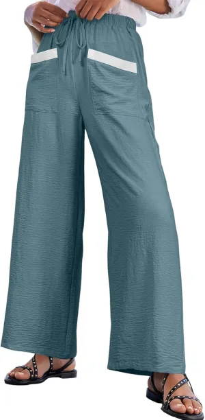 EVALESS Womens Palazzo Pants Summer Casual Flowy Wide Leg 2025 Lounge Trousers Beach Travel Vacation Outfits