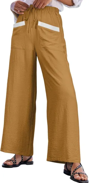 EVALESS Womens Palazzo Pants Summer Casual Flowy Wide Leg 2025 Lounge Trousers Beach Travel Vacation Outfits