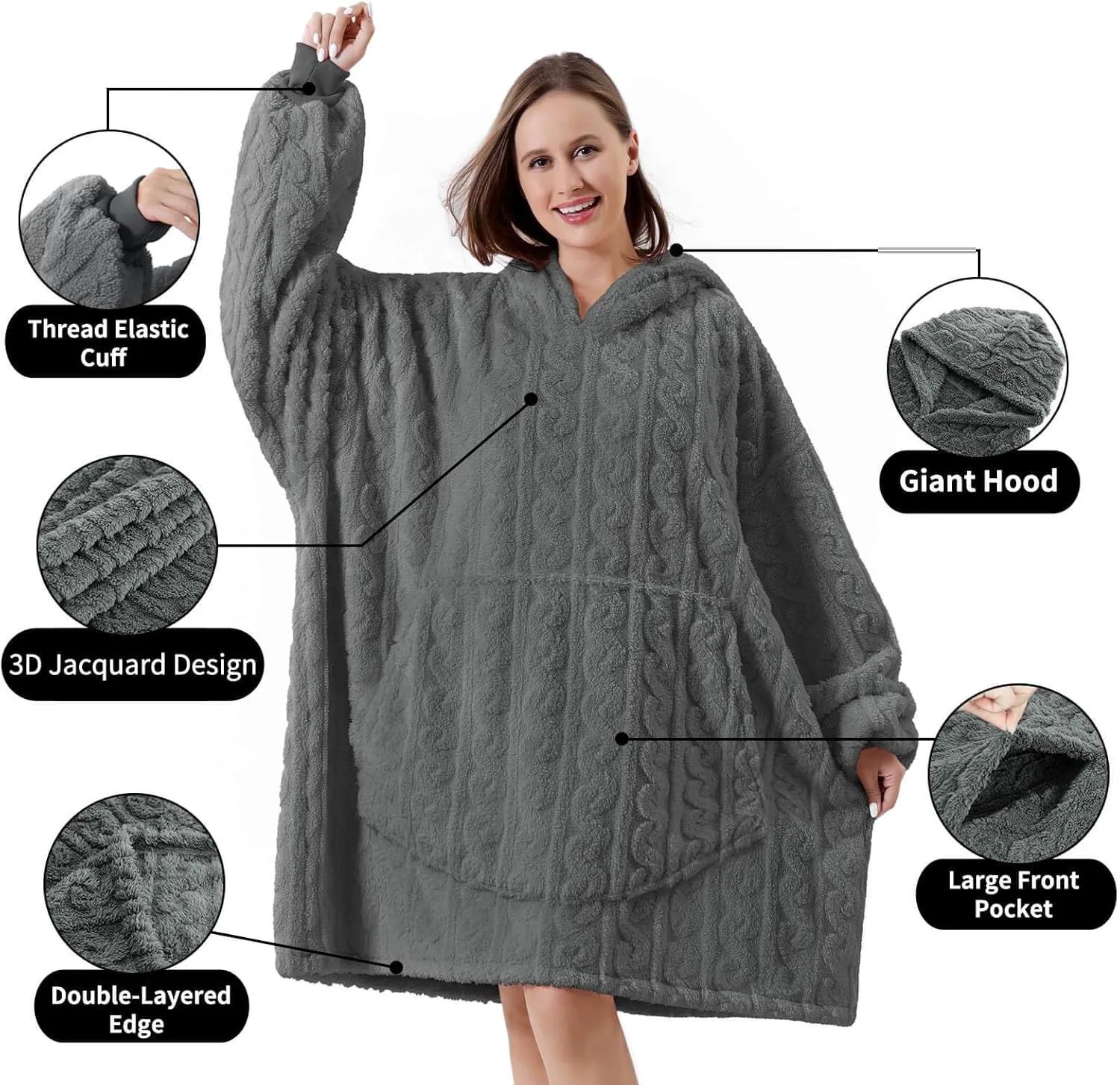 FestiCorp Oversized Blanket Hoodie for Adults - Extra Long Wearable Sweatshirt with Giant Sleeve, Hood and Pocket