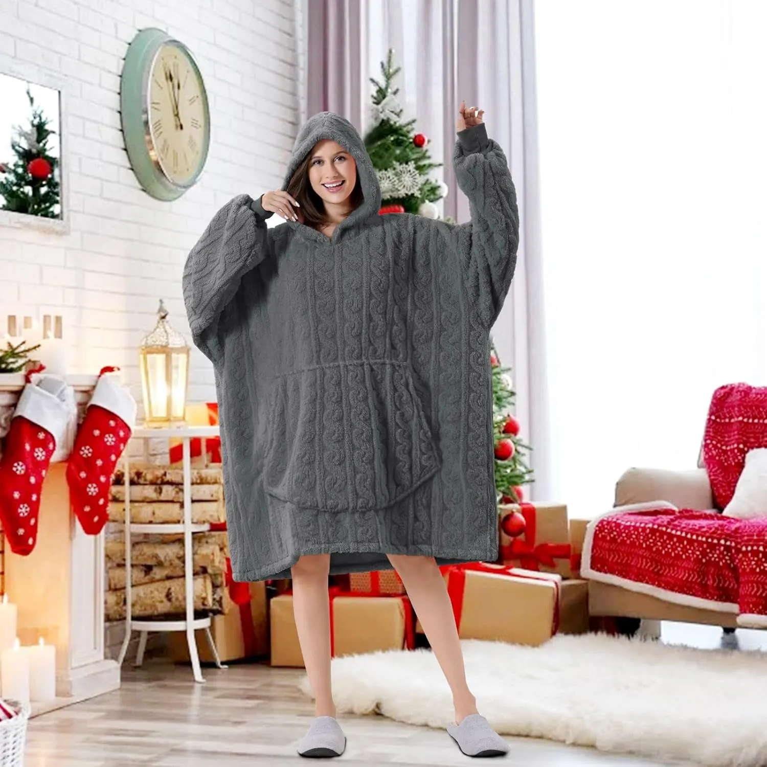 FestiCorp Oversized Blanket Hoodie for Adults - Extra Long Wearable Sweatshirt with Giant Sleeve, Hood and Pocket