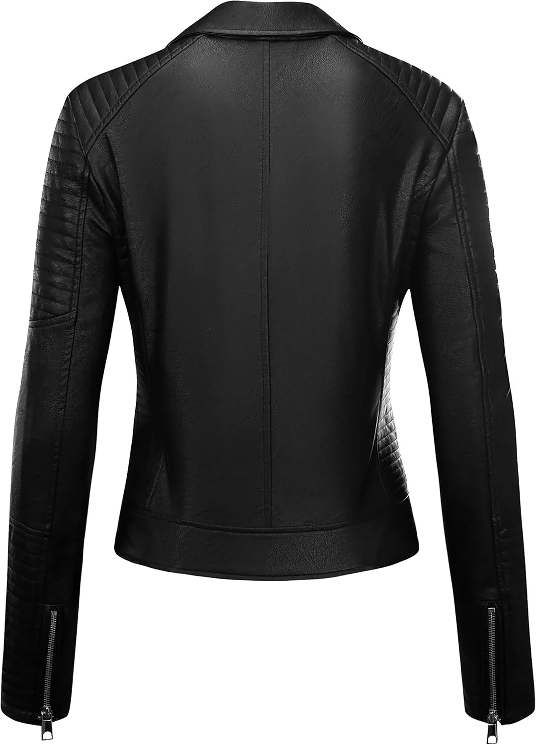 FIRST WAY Faux Leather Jackets for Women, Black Vegan Jackets Moto Biker Motorcycle Coat