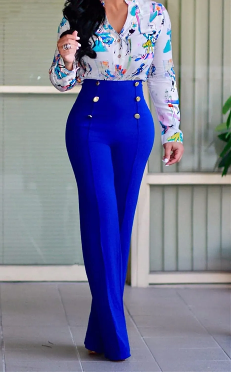 Flare Dress Pants for Women, High Waisted Double Breasted Bell Flare Trousers for Casual Lounge Work Wear