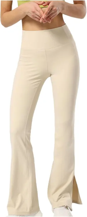 Flared Yoga Pants for Women Butt Lifting Elastic High Waisted Leggings Solid Color Side Split Sports Trousers
