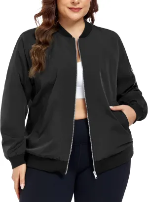 FOREYOND Plus Size Bomber Jackets for Women Zip Up Lightweight Coats Casual Windbreaker Fall Flight Jackets with Pockets