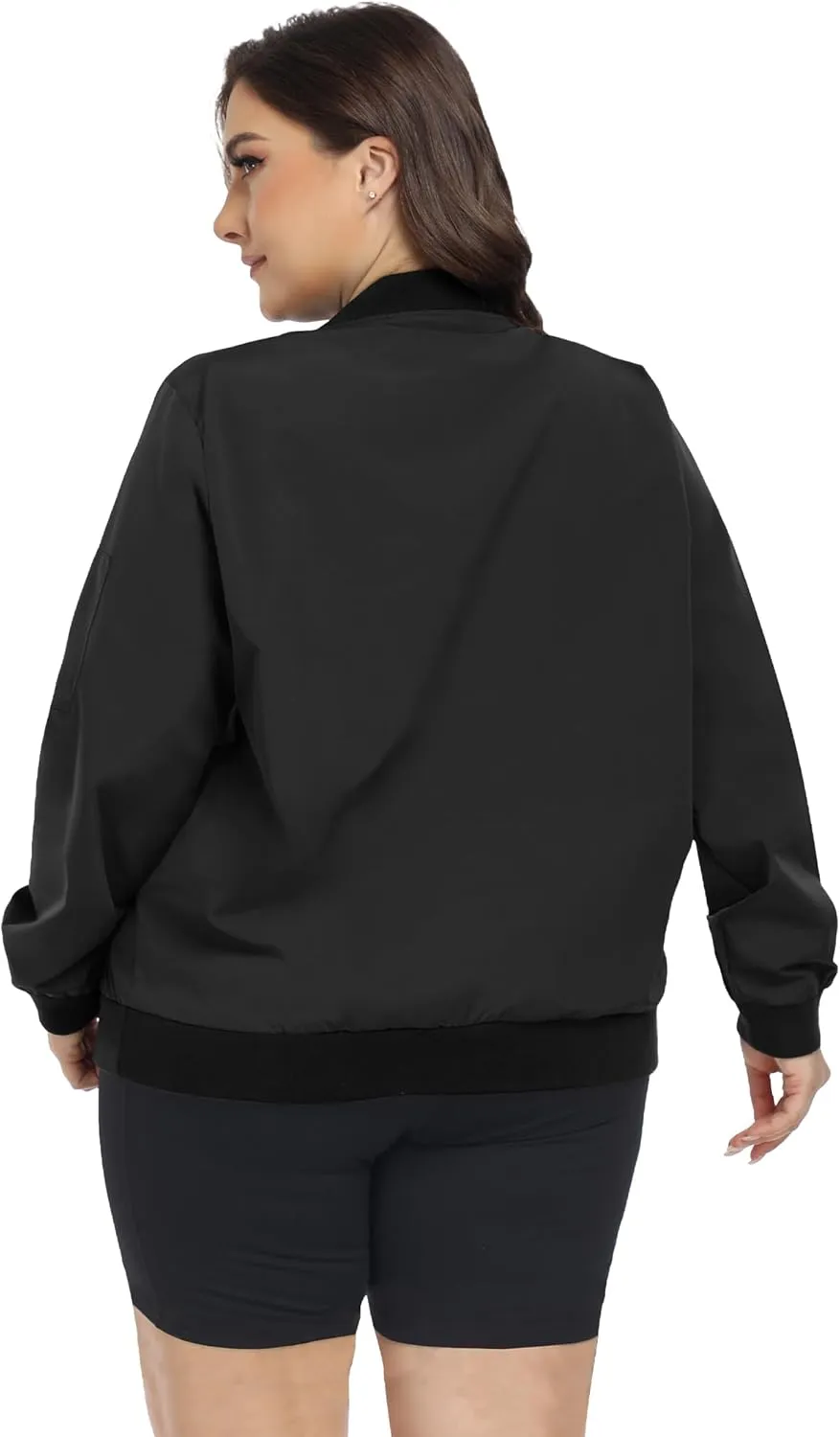 FOREYOND Plus Size Bomber Jackets for Women Zip Up Lightweight Coats Casual Windbreaker Fall Flight Jackets with Pockets