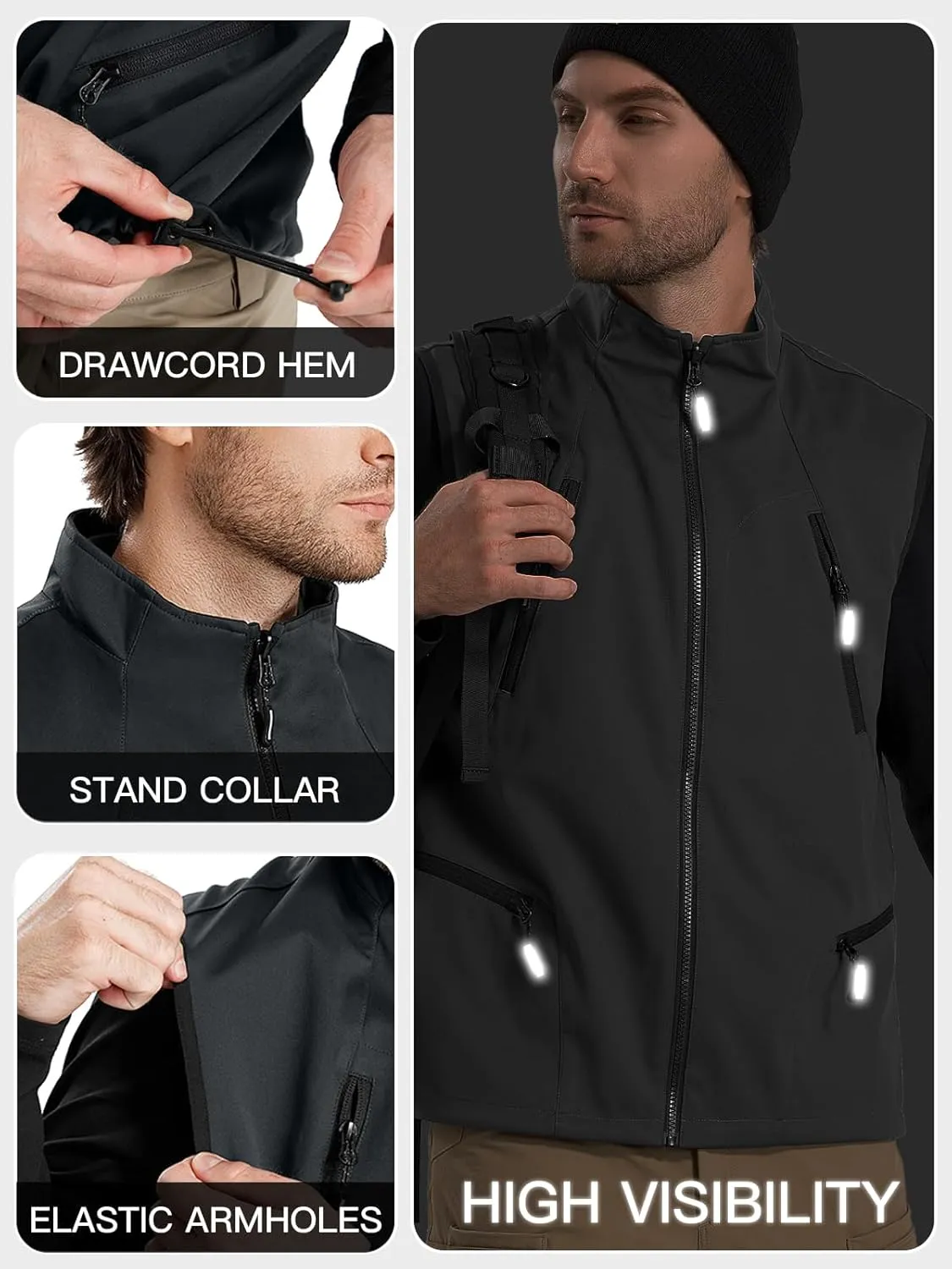FREE SOLDIER Men's Warm Golf Vest Outerwear Windproof Reversible Puffer Vest Sleeveless Jacket for Casual Hiking Travel