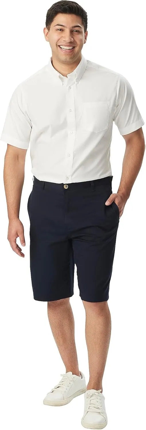 French Toast Men's Expandable Collar Short Sleeve Oxford Dress Shirt