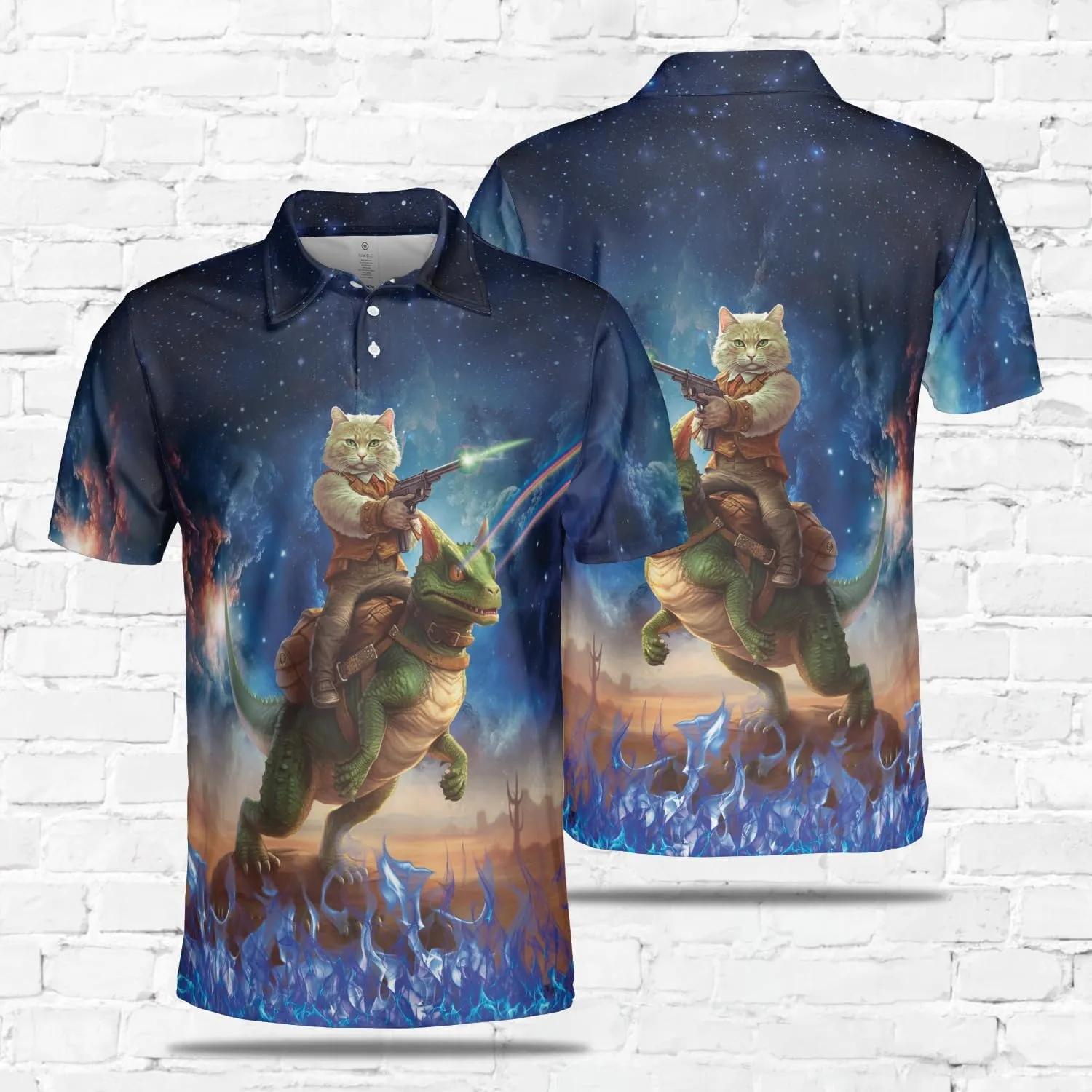Funny Cat Polo Shirts for Men - Galaxy Cat Mens Quick Dry Short Sleeve Polo Shirts Series 27