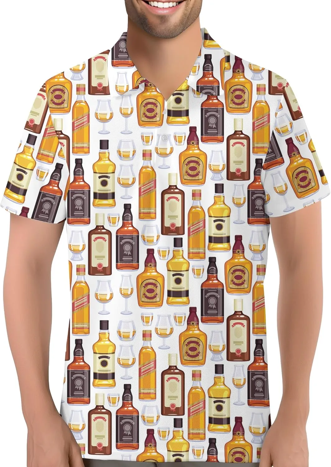 Funny Golf Shirt for Men Hawaiian Print Mens Polo Shirts Retro Printed Outfit