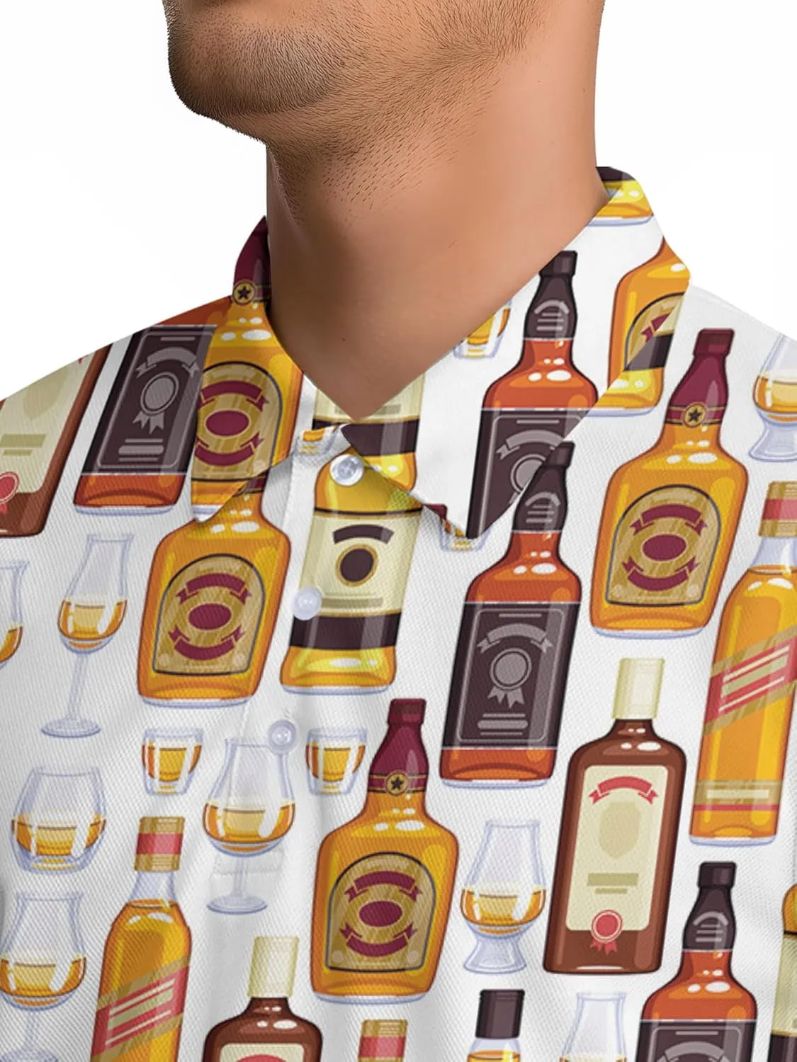 Funny Golf Shirt for Men Hawaiian Print Mens Polo Shirts Retro Printed Outfit