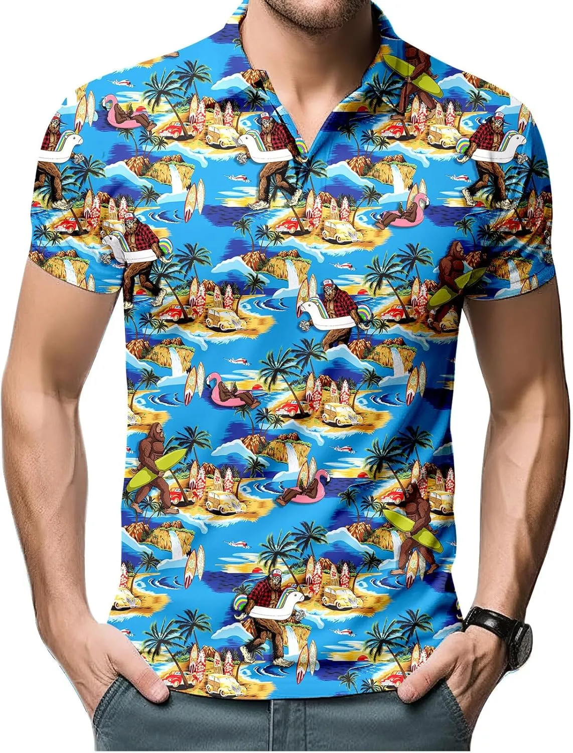 Funny Neon Splash Golf Shirts for Men Dry Fit Performance Moisture Wicking Mens Golf Gifts Collared Short Sleeve Shirt