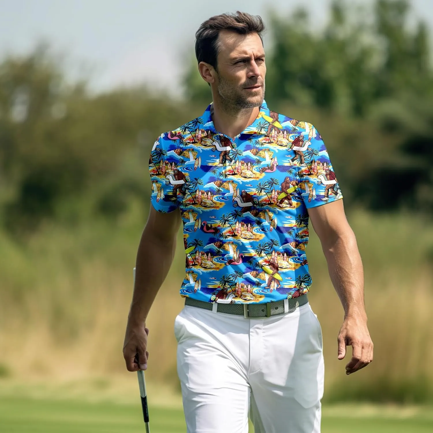 Funny Neon Splash Golf Shirts for Men Dry Fit Performance Moisture Wicking Mens Golf Gifts Collared Short Sleeve Shirt