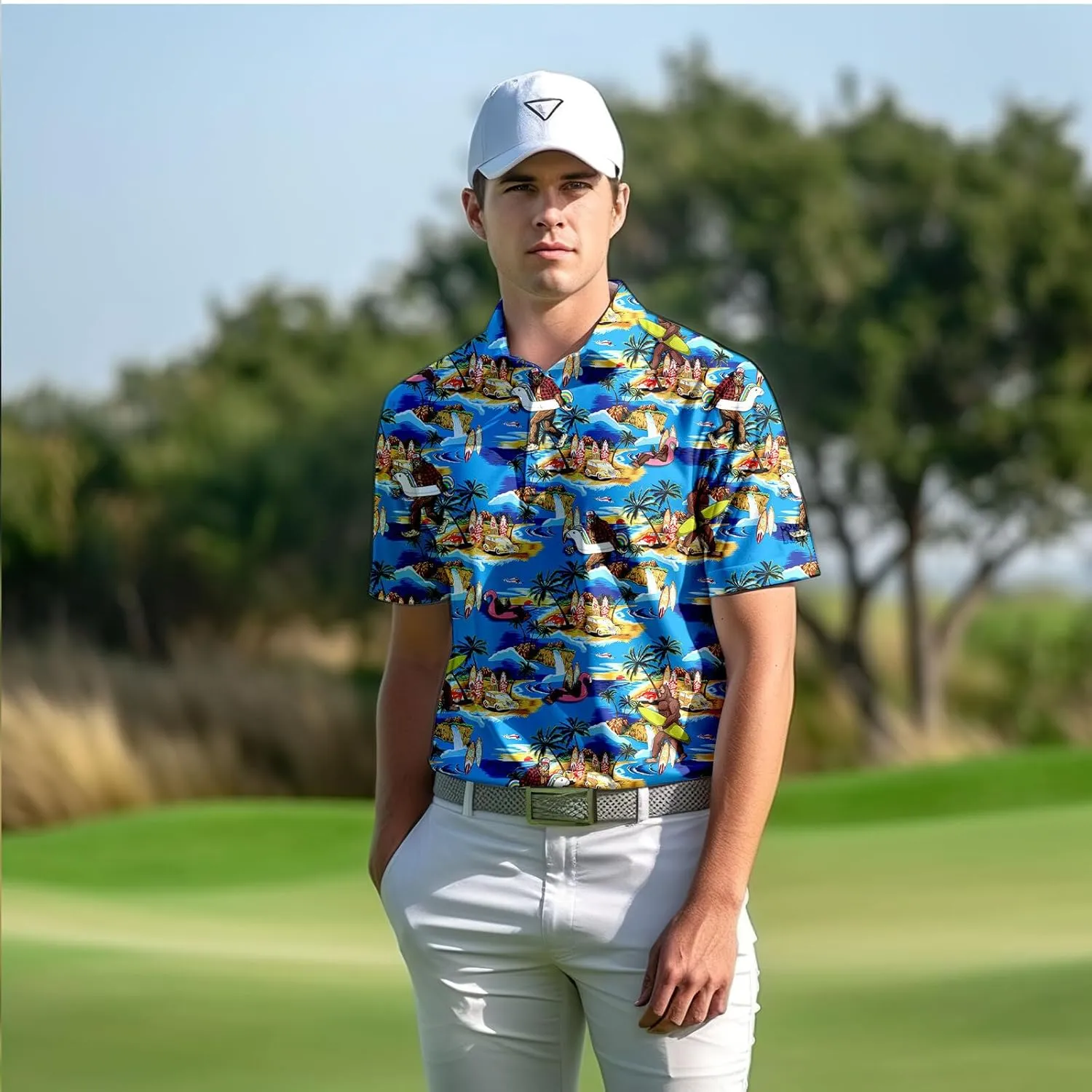 Funny Neon Splash Golf Shirts for Men Dry Fit Performance Moisture Wicking Mens Golf Gifts Collared Short Sleeve Shirt