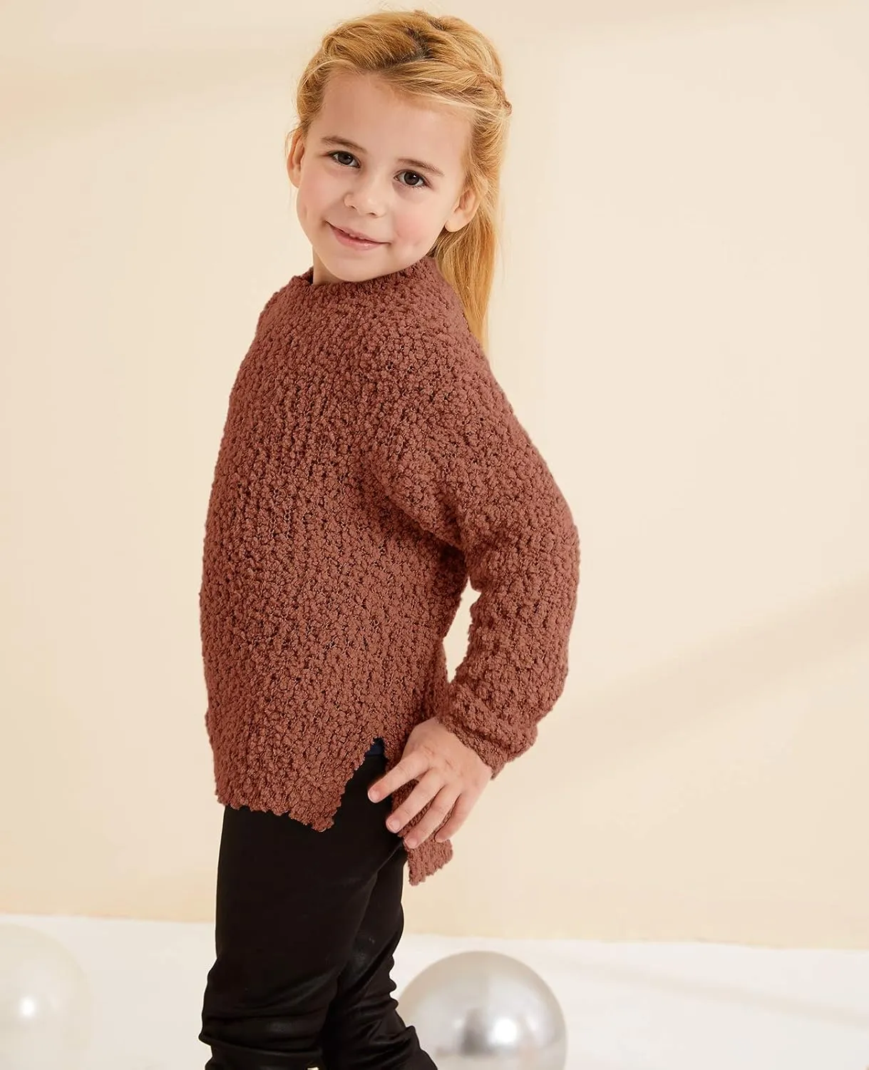 GAMISOTE Girl's Fuzzy Warm Sweater Crew Neck Chunky Side Slit Jumper Pullover Outwear