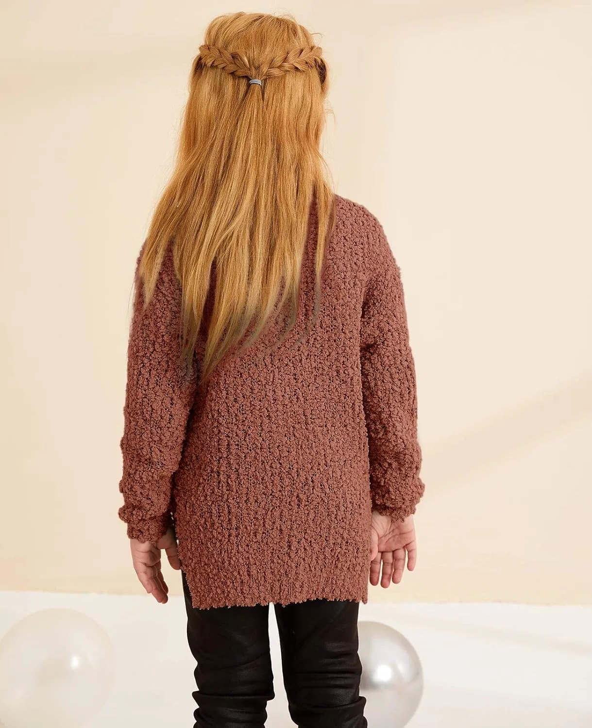 GAMISOTE Girl's Fuzzy Warm Sweater Crew Neck Chunky Side Slit Jumper Pullover Outwear