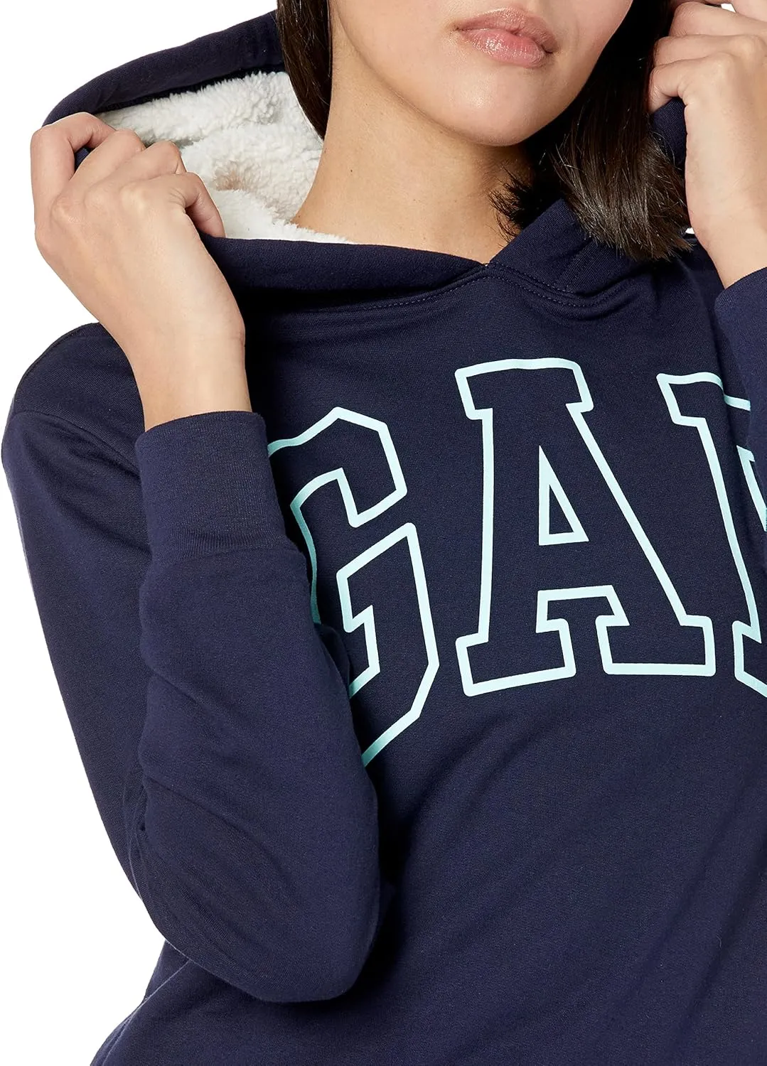 GAP Women's Logo Sherpa Lined Hooded Sweatshirt