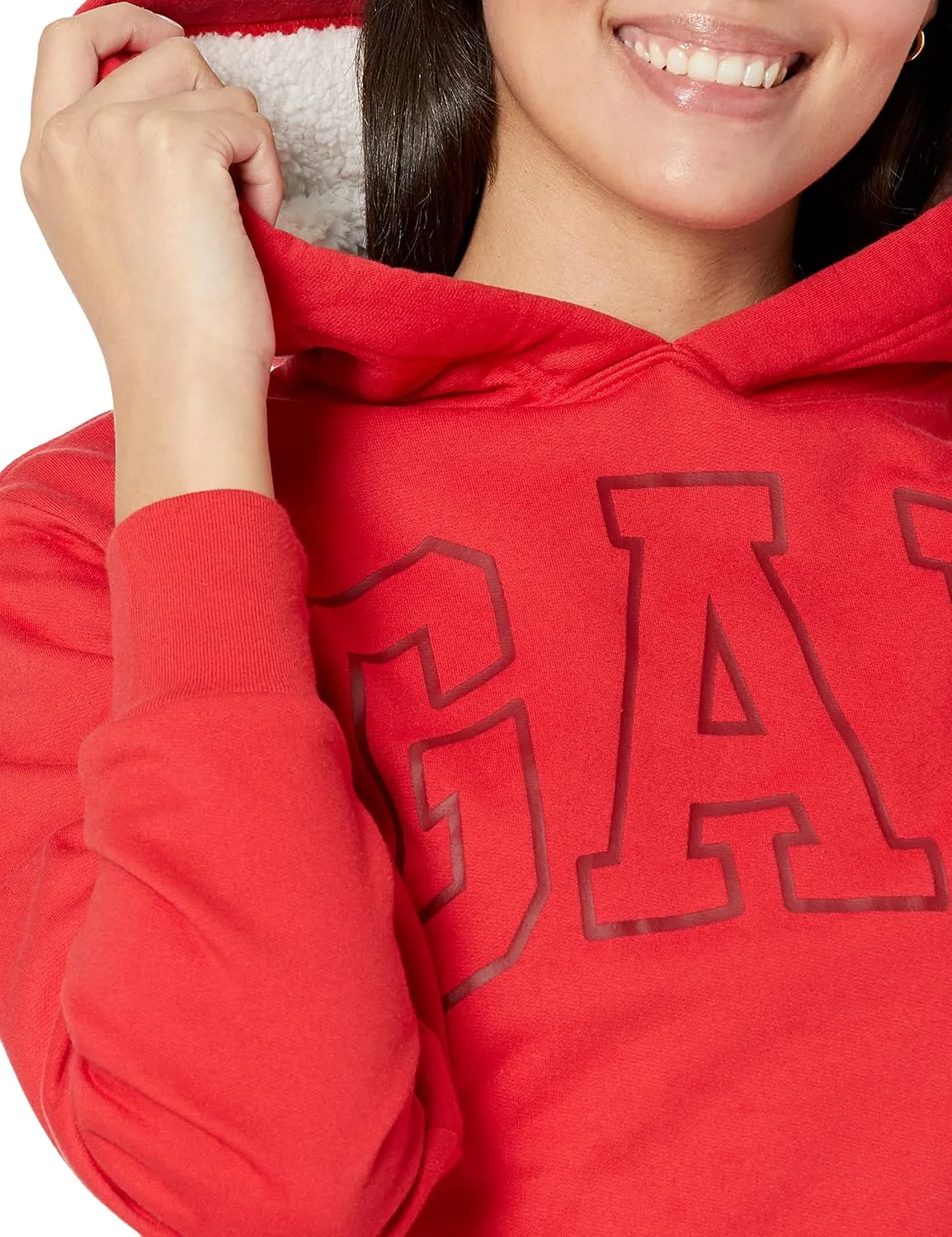 GAP Women's Logo Sherpa Lined Hooded Sweatshirt