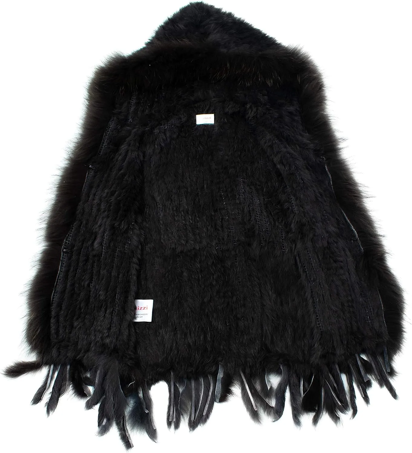 Genuine Rabbit Fur Coat for Women With Raccoon Trim Collar, Hooded Vest, Soft and Comfortable