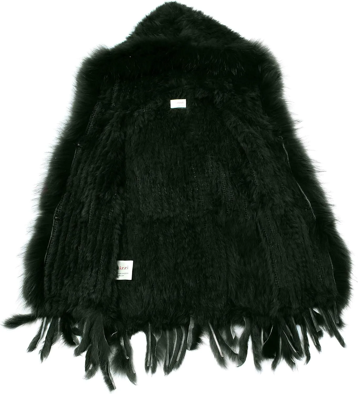 Genuine Rabbit Fur Coat for Women With Raccoon Trim Collar, Hooded Vest, Soft and Comfortable