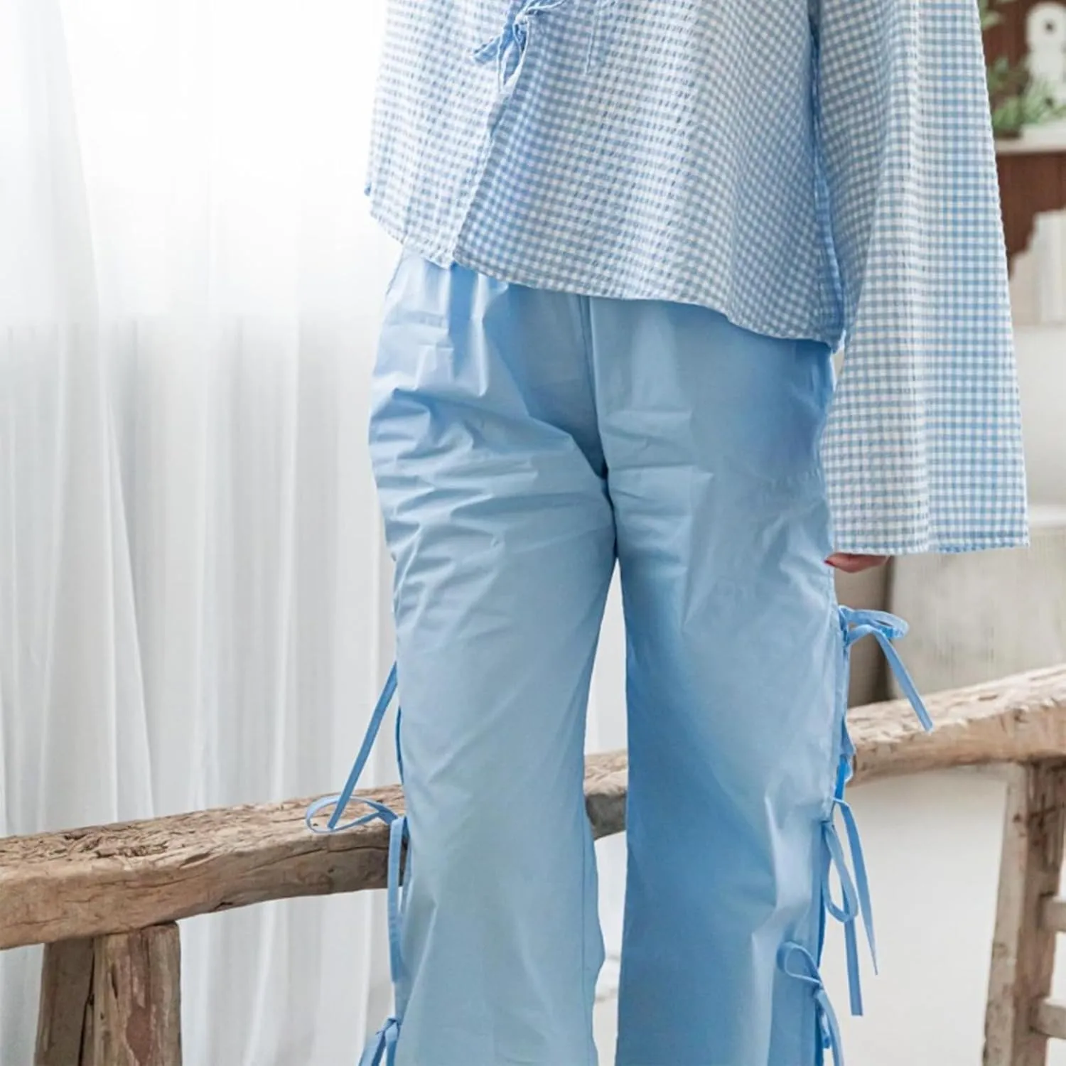 Giraropa Women Y2K Pajama Pants Bow Tie Side Loose Trousers Striped Lounge Pants High Waist Wide Leg Sweatpants Bottoms