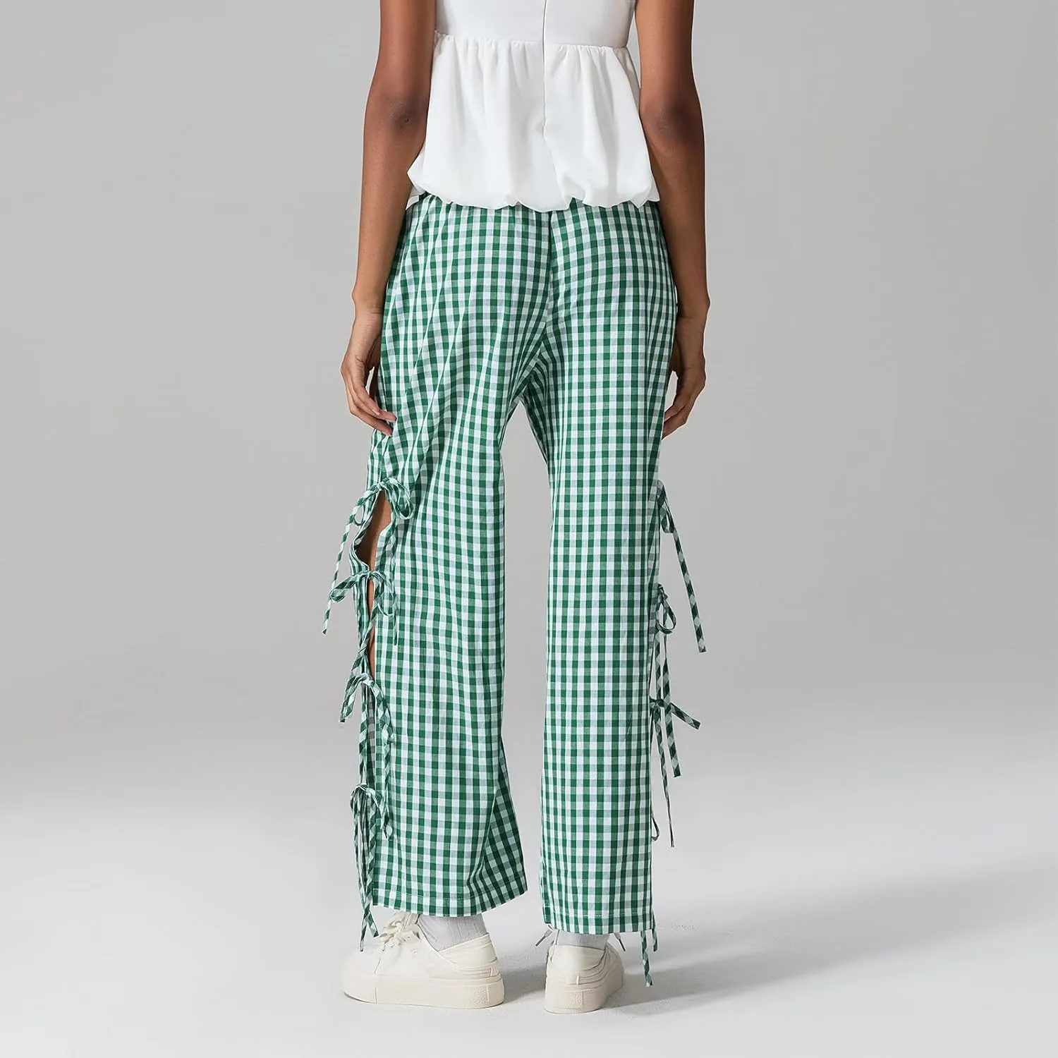 Giraropa Women Y2K Pajama Pants Bow Tie Side Loose Trousers Striped Lounge Pants High Waist Wide Leg Sweatpants Bottoms