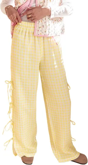 Giraropa Women Y2K Pajama Pants Bow Tie Side Loose Trousers Striped Lounge Pants High Waist Wide Leg Sweatpants Bottoms