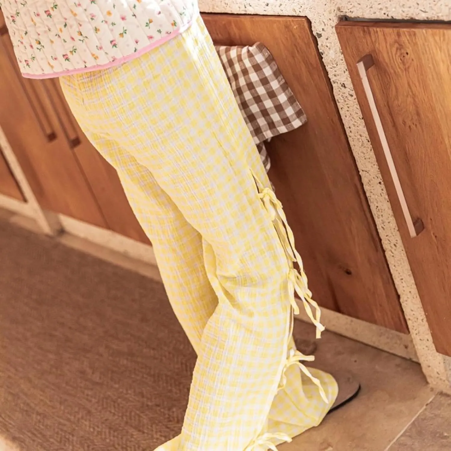 Giraropa Women Y2K Pajama Pants Bow Tie Side Loose Trousers Striped Lounge Pants High Waist Wide Leg Sweatpants Bottoms