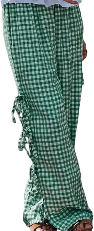 Giraropa Women Y2K Pajama Pants Bow Tie Side Loose Trousers Striped Lounge Pants High Waist Wide Leg Sweatpants Bottoms