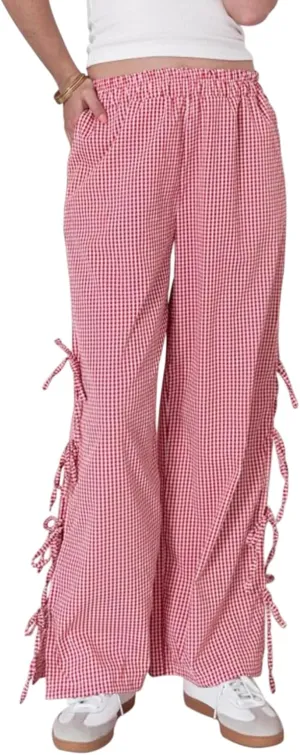Giraropa Women Y2K Pajama Pants Bow Tie Side Loose Trousers Striped Lounge Pants High Waist Wide Leg Sweatpants Bottoms
