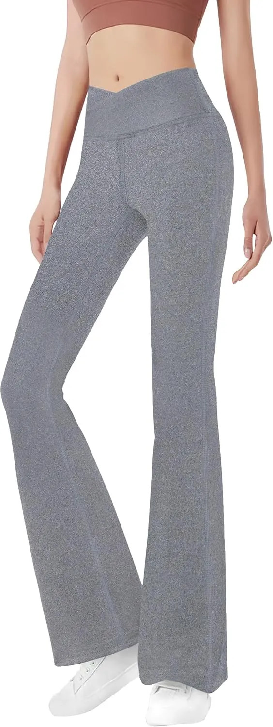 Girls' Leggings Cross Flare Pants Black High Waist Soft Stretchy Full Length Yoga Bootcut Pants for Kids Teens Dance