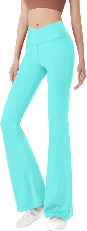 Girls' Leggings Cross Flare Pants Black High Waist Soft Stretchy Full Length Yoga Bootcut Pants for Kids Teens Dance