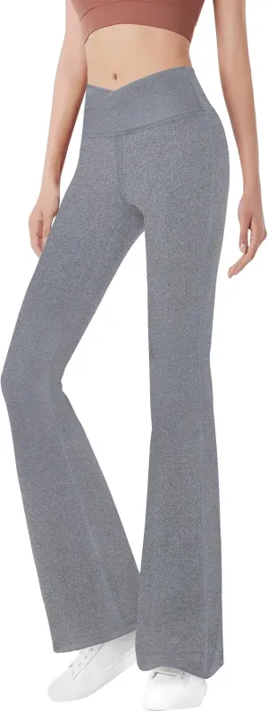 Girls' Leggings Cross Flare Pants Black High Waist Soft Stretchy Full Length Yoga Bootcut Pants for Kids Teens Dance
