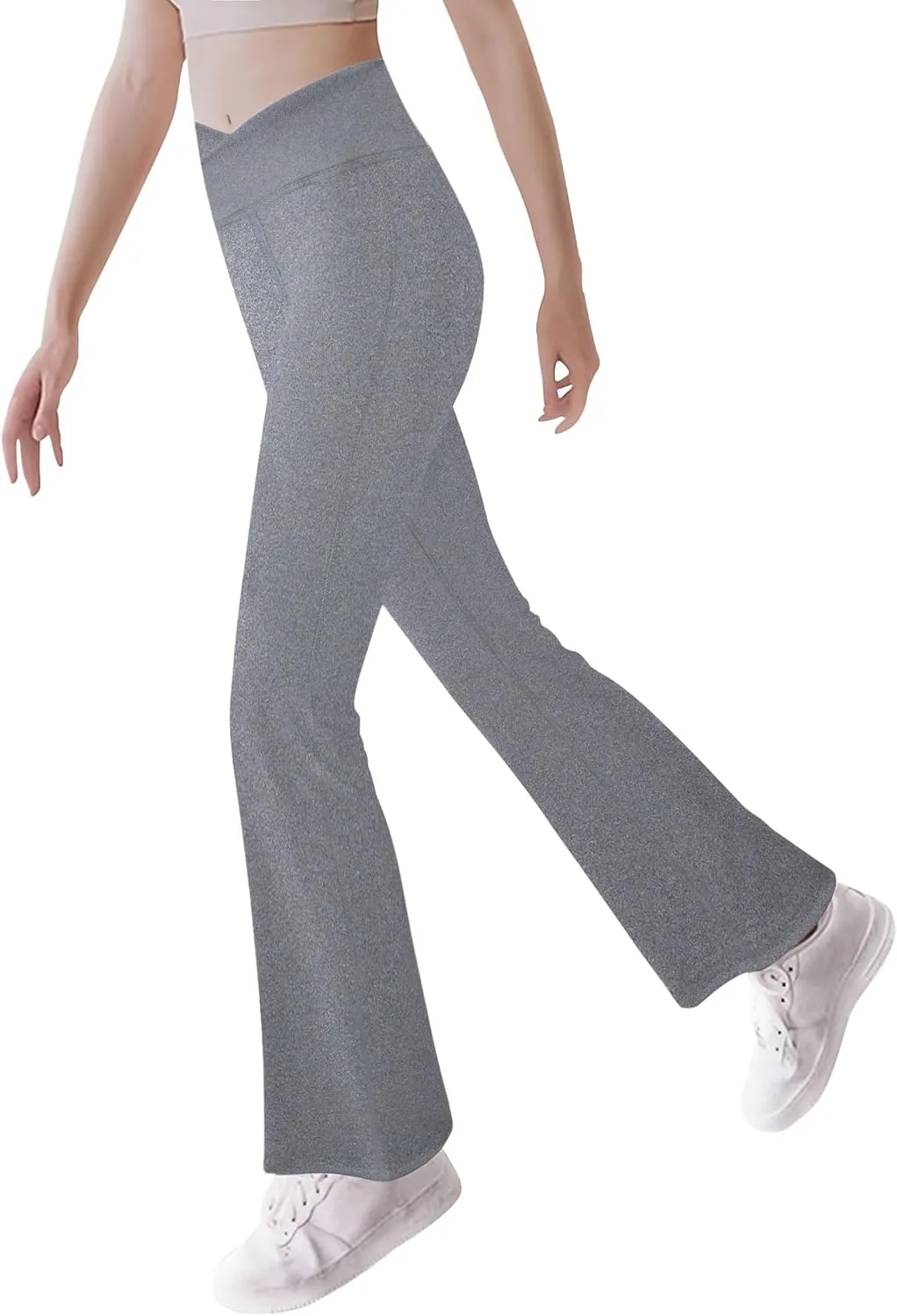Girls' Leggings Cross Flare Pants Black High Waist Soft Stretchy Full Length Yoga Bootcut Pants for Kids Teens Dance